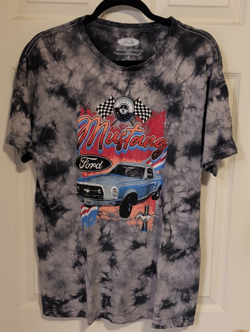 Men's Ford Mustang Graphic Tie Dye Tee Grey Black Size Large